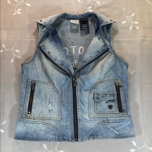 Harley-Davidson Light Blue Denim Sleeveless Jacket with Logo Patch Woman XS